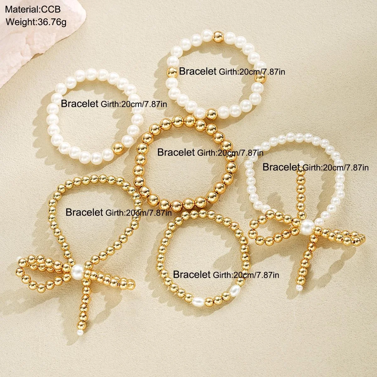 Fashion Bowknot Pearl Beaded Bracelets Set for Women Simple Elegant Gold Color Bracelets Set Summer Beach Party Ideal Jewelry