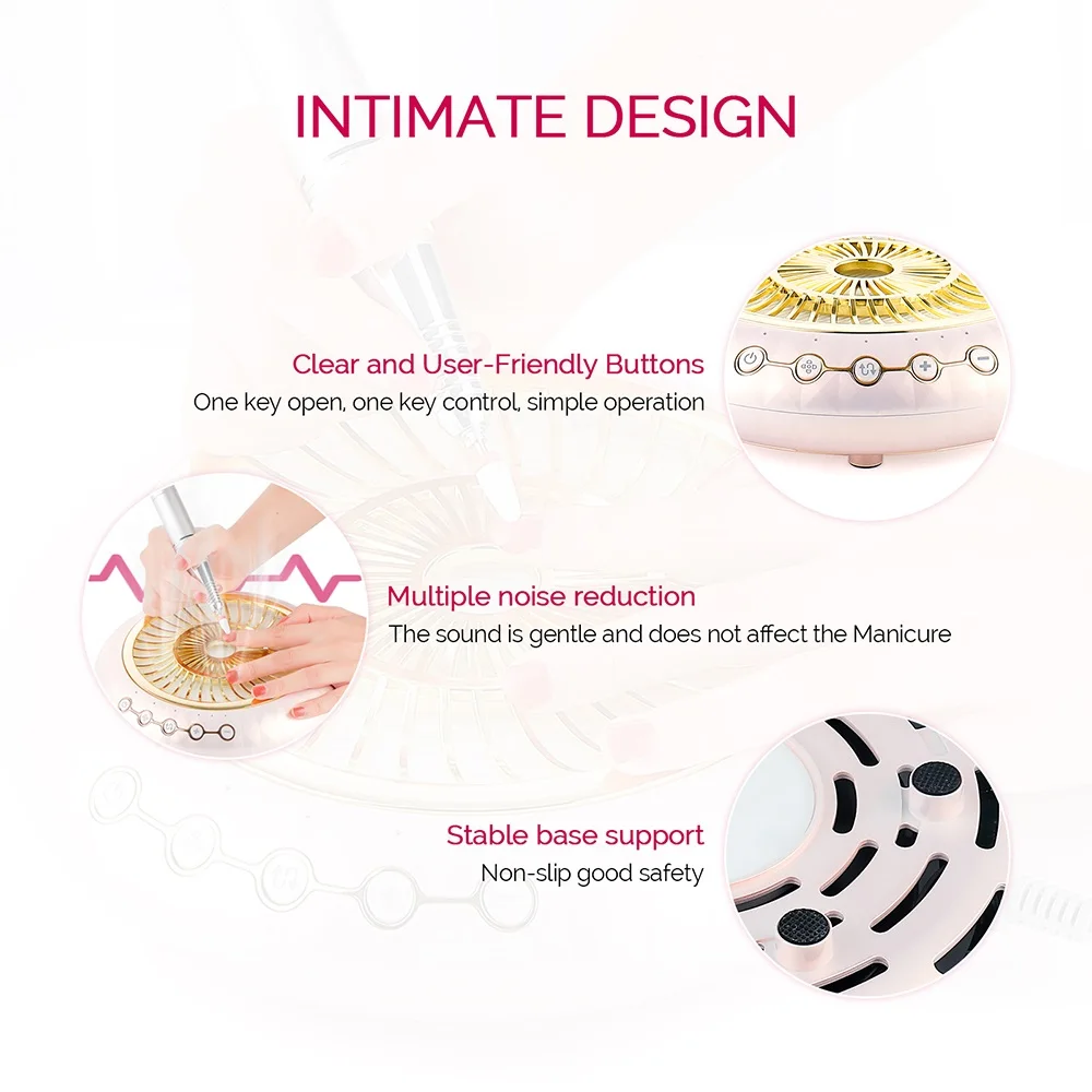 Collecteur de poussière d'ongles sans balais à faible bruit, aspiration injuste 80W, perceuse 35000 tr/min, pièce à main de manucure, aspirateur à ongles avec 2 filtres