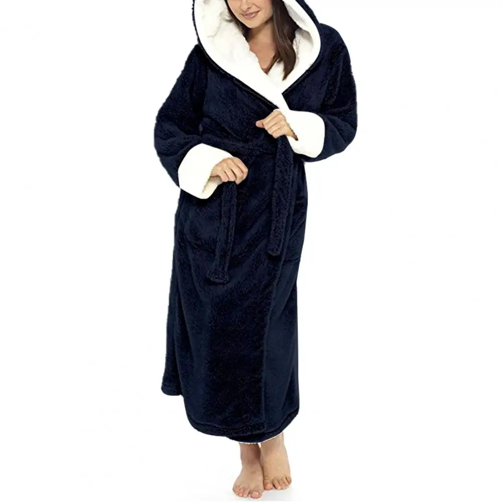 Plus Size Women Autumn Winter Bathrobe Tight Waist Loose Nightie Keep Warm