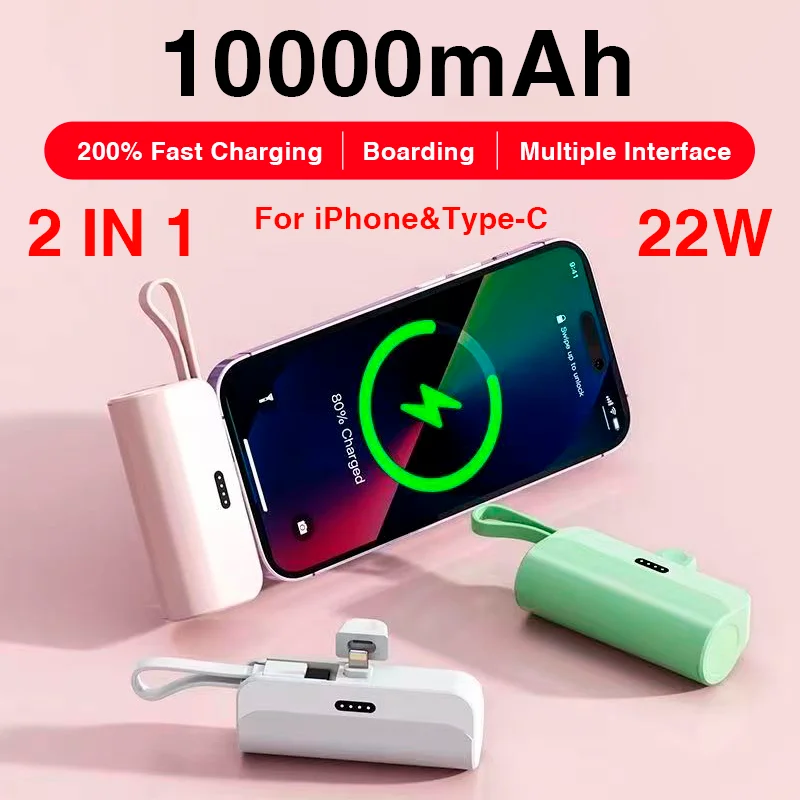 Mini power bank 10000 mAh para iPhone y Samsung