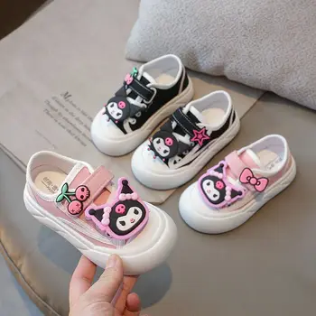 Kawaii Sanrio Girl Canvas Shoes Spring Fashion Child Cute Cartoon Kuromi Sports Anti Slip Breathable Soft Bottom Casual Shoes