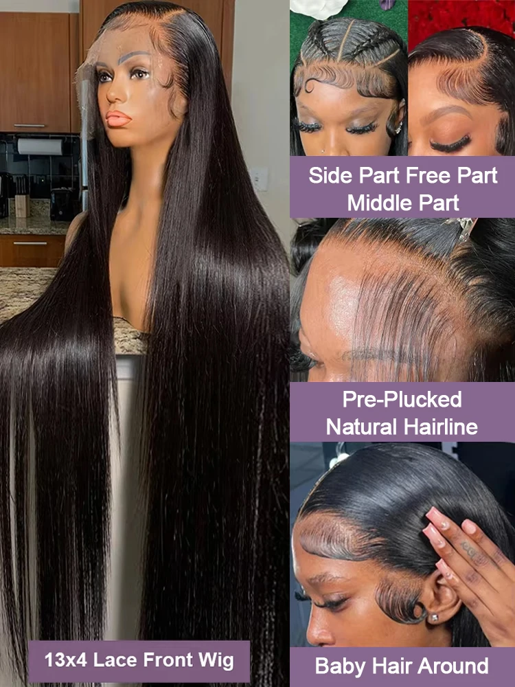 Perruques de cheveux humains ultra-lisses vietnamiennes 4×4 sans colle pour femmes, perruque frontale en dentelle 13×4 pré-épilée