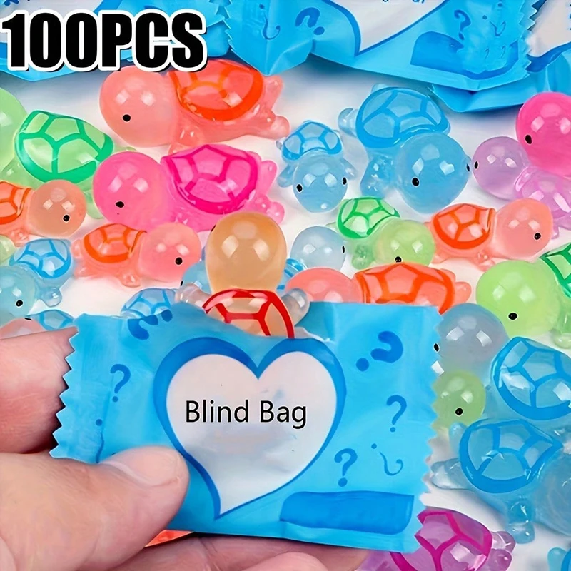 30/50/100pcs 어둠 속에서 빛나는 3D 거북이 블라인드 가방 - 다채로운 반투명 DIY 공예 파티 호의 재미있는 동물 해변 테마 이벤트