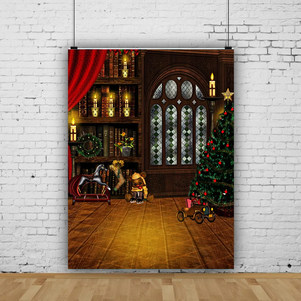

SHENGYONGBAO Christmas Tree Wooden Board Flower Wreath Gift Photography Window Snowman Cinema Background Prop SD-01
