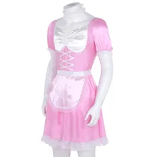 Gay Male Mens Sissy Maid Uniform Fancy Dress Nightwear Parties Costume Outfit Short Sleeve Satin Dress with Choker and Headband tanie tanio AUSO CN (pochodzenie) Sukienka dla pokojówki