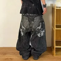 American Y2K New Fashion Pattern Embroidery Loose Jeans Men Street Casual Joker Mopping Oversized Wide-leg Pants Couple Jeans 1