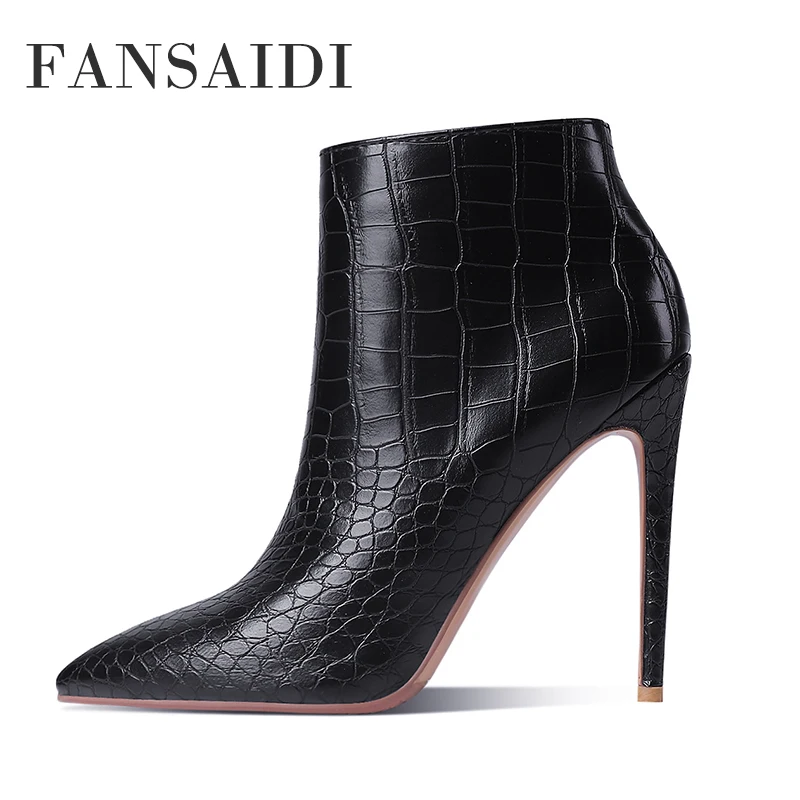 

FANSAIDI Winter Woman New Fashion Pointed Toe Shoes Yellow Brown Zipper Clear Heels Boots Short Boots Stilettos Heels 41 42 43
