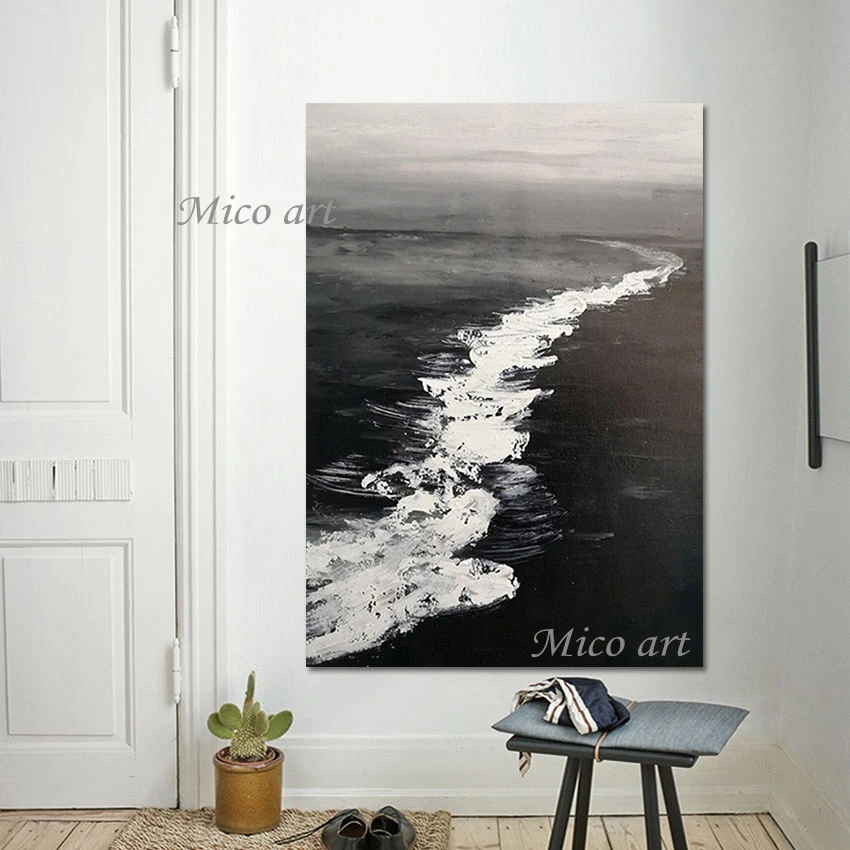 

3D Simple Scenery Paintings Abstract Wall Art Canvas Picture Frameless White Black Acrylic Artwork Modern Seascapes Oil Painting
