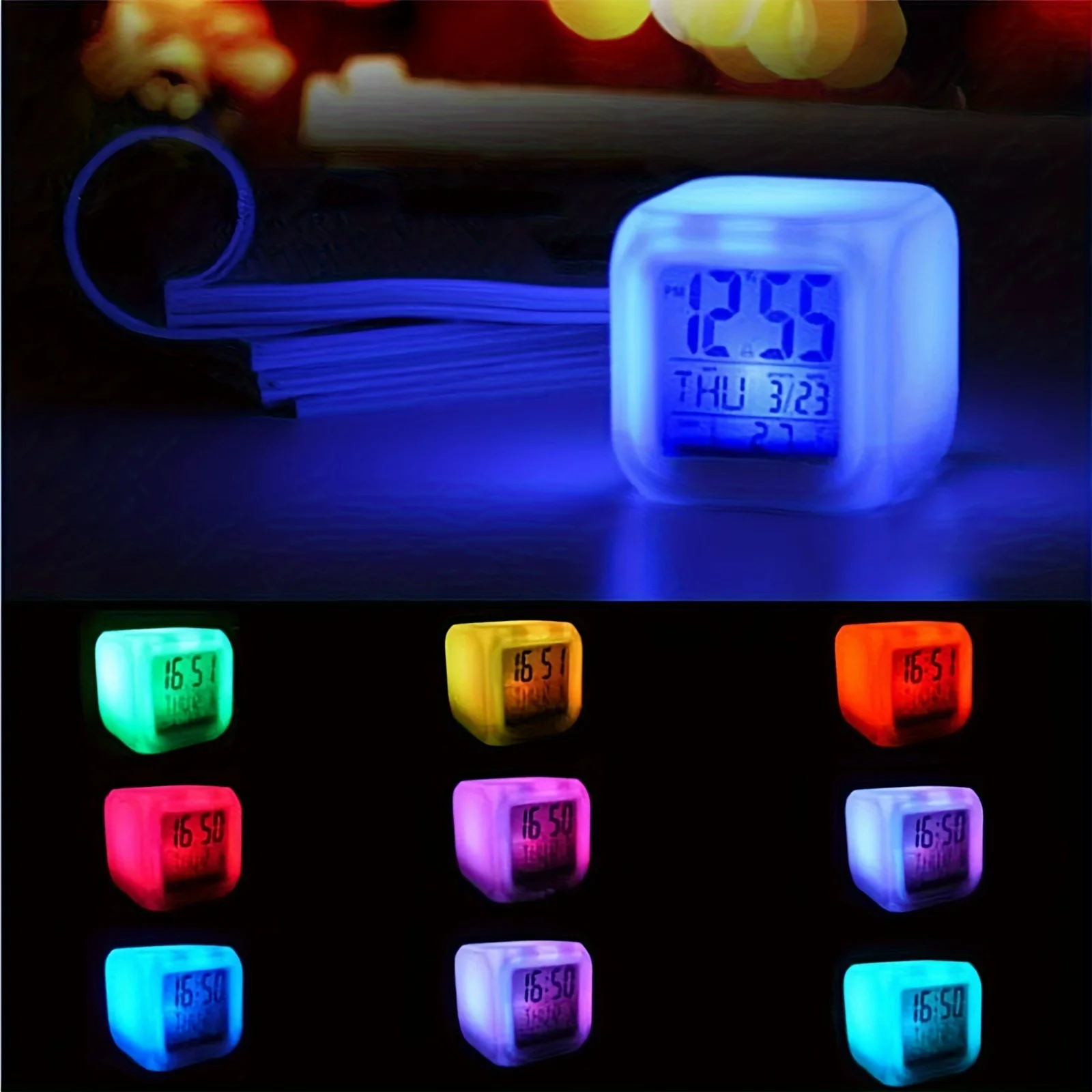 Table Clock Mini Desk Clock 1pc Lovely Colorful change Alarm Clock Cube Alarm Clock Creative Home Luminous Small Clock