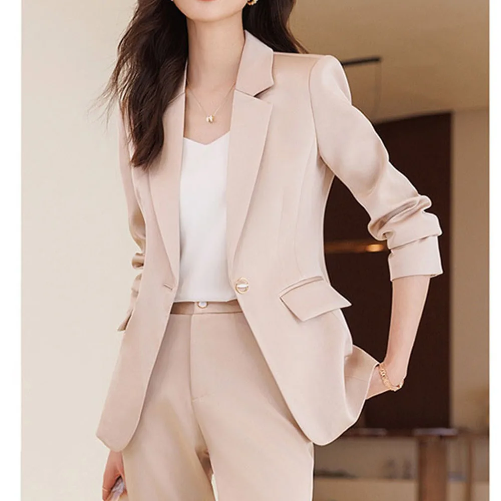 Tesco Elegant Women's Suit 2 Piece Solid Blazer And Pants Single Button Slim Fit Jacket Formal Suit For Female conjunto feminino