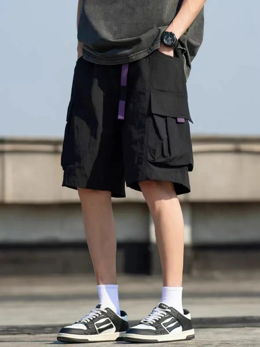 

Шорты-карго мужские с несколькими карманами, дышащие быстросохнущие нейлоновые однотонные, повседневные мешковатые короткие штаны, уличная одежда, лето 2024