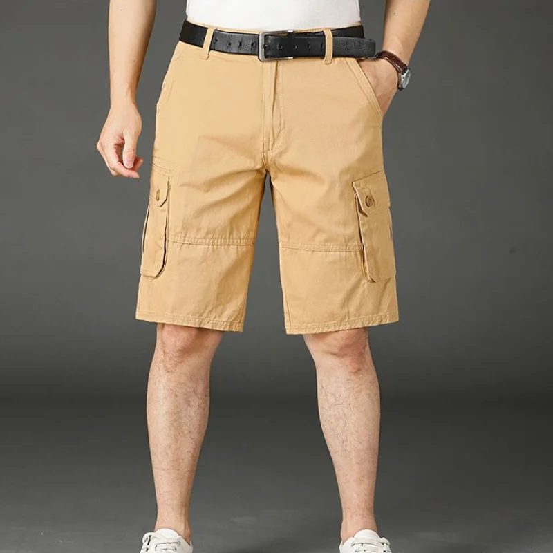Pantalones cortos cargo de color caqui para hombre, pantalones cortos tipo bermudas lisos para hombre, pantalones cortos holgados de diseñador para hombres grandes y altos, nuevos pantalones cortos de