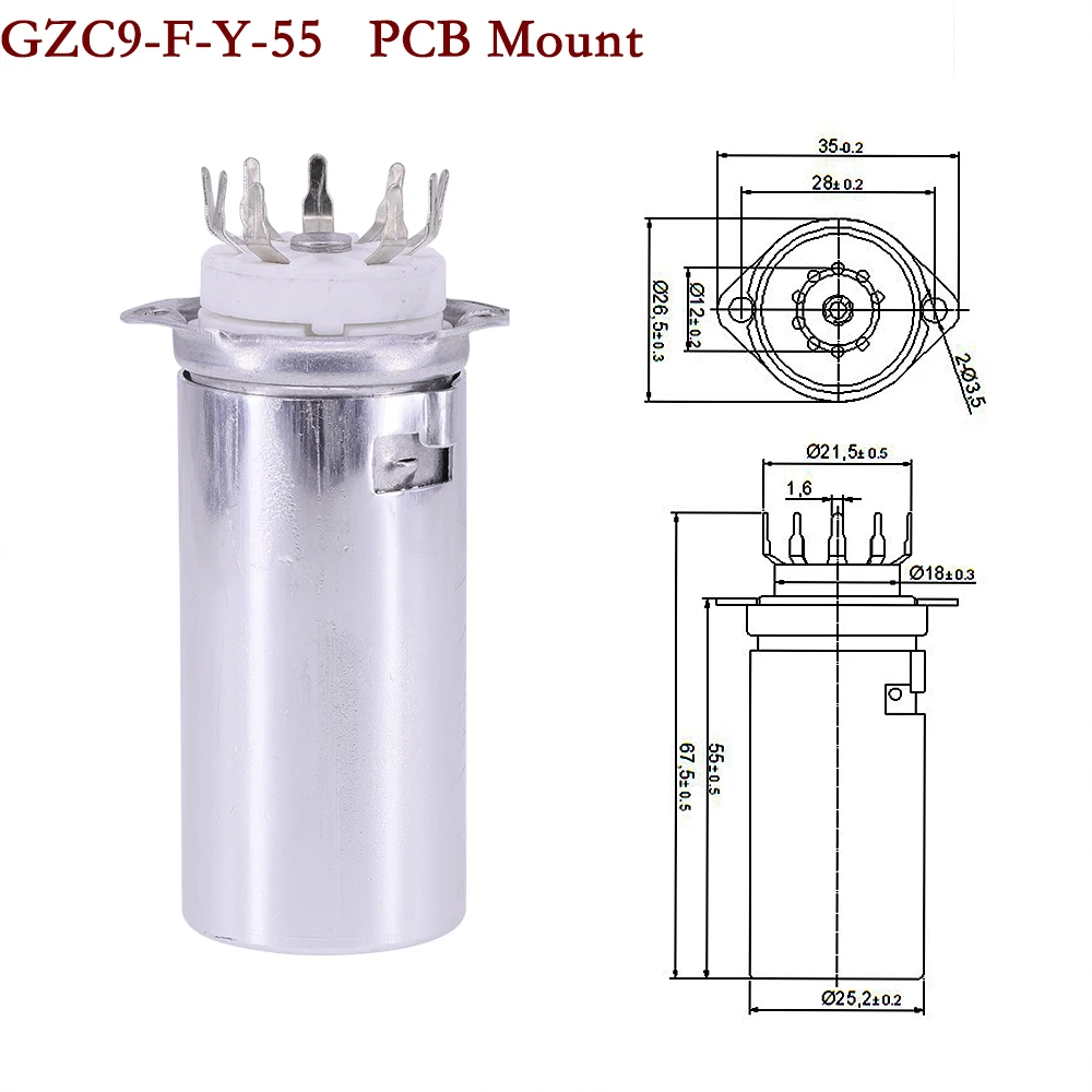 12AX7 12AU7 ECC83 ECC82 E88CC Vintage Amplifier PCB Chassis Mount Full Aluminum Vacuum Tube Shield with 9pin Ceramic Tube Socket