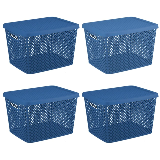 Large PP Woven Plastic Storage Basket with Lid, Storage Box