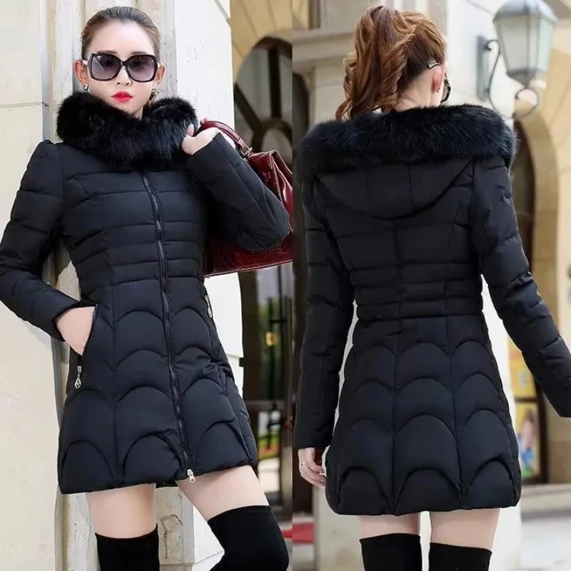 Winter Women Jacket Parka Big Fur Collar Hooded Thick Warm Female Coat Casual Outwear European Fashion Black Tops-30 Degrees women down jacket