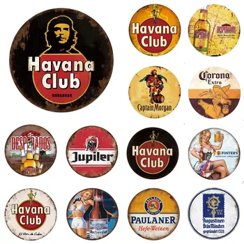 Targa in metallo rotonda vintage retrò Havana Club, decorazione rustica, poster da parete, divertente dipinto in ferro per la casa, bar, pub, caffetteria, garage 1