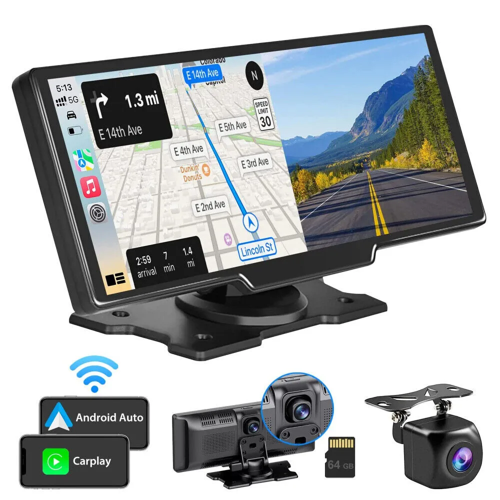 

10.26'' Dash Cam Rearview Camera Carplay & Android Auto 2K Video DVR Navigation Recorder Dashboard Car Mirror 24H Park AUX