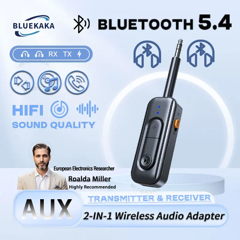 2 In 1 Bluetooth 5.4 Transmitter Receiver Stereo 3.5mm AUX Airplane Audio Wireless Adapter Mic for TV PC Headphone Car Aircraft