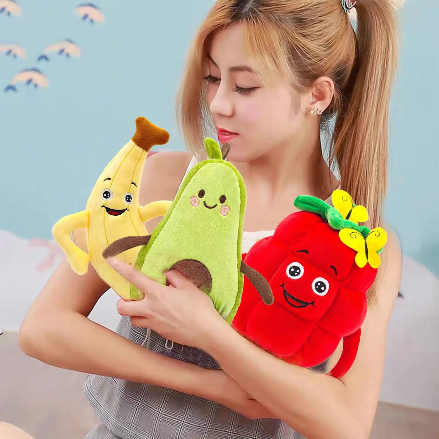 과일 봉제 인형, 부드러운 봉제 인형, 아보카도 바나나, 사과,  선물