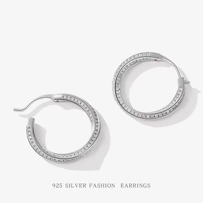 

S925 Silver Twist Hoop Earrings for Women Girl Bling 5A Zircon Circle Huggie Earrings Ins 2022 Jewelry Pendientes Cерьги Gift