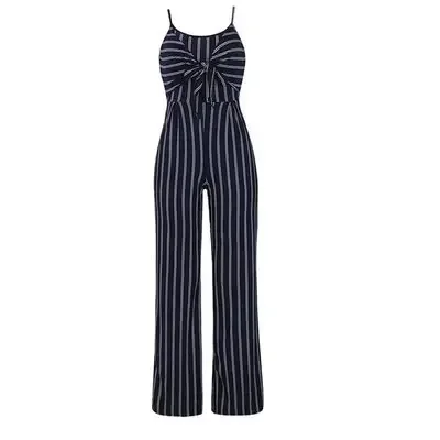 Summer European and American Large Size Women's Sexy Nightclub Stripe Sling Wide Leg Jumpsuit 3