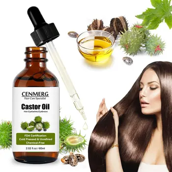 100% Pure Cold Pressed Castor Oil for Hair/Eyelashes/Eyebrows Hair Strengthening Oil for Men&Women Organic Castor Oil 60ml