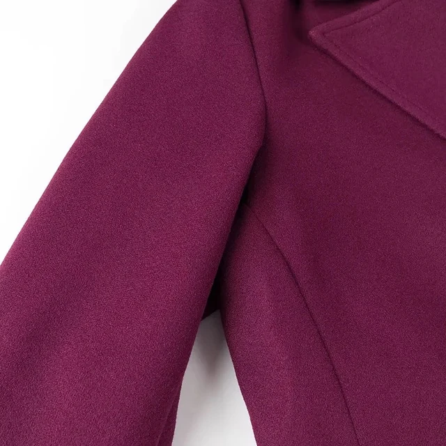 Burgundy Double-Breasted Long Coat 10