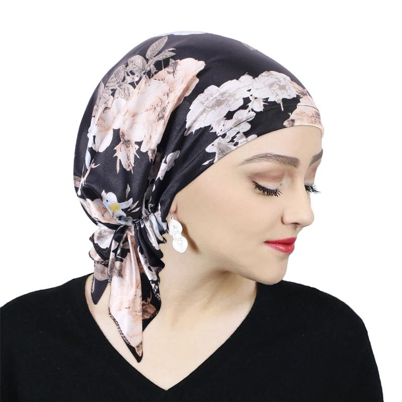 New Women Paisley Print satin Pre Tied Bandana Scarf Muslim Chemo Hat Beanie Turban Headwear for Cancer Patients Ladies Turbante 51 design fashion aztec geometric paisley tassel viscose shawl scarf lady high quality wrap pashmina stole bufandas muslim hijab