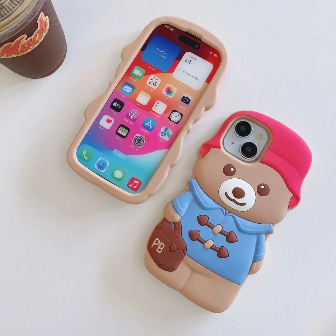 3D Cartoon Cute Bear Kawaii Phone Case - Soft Silicone Cover for Kids, Girls, and Women