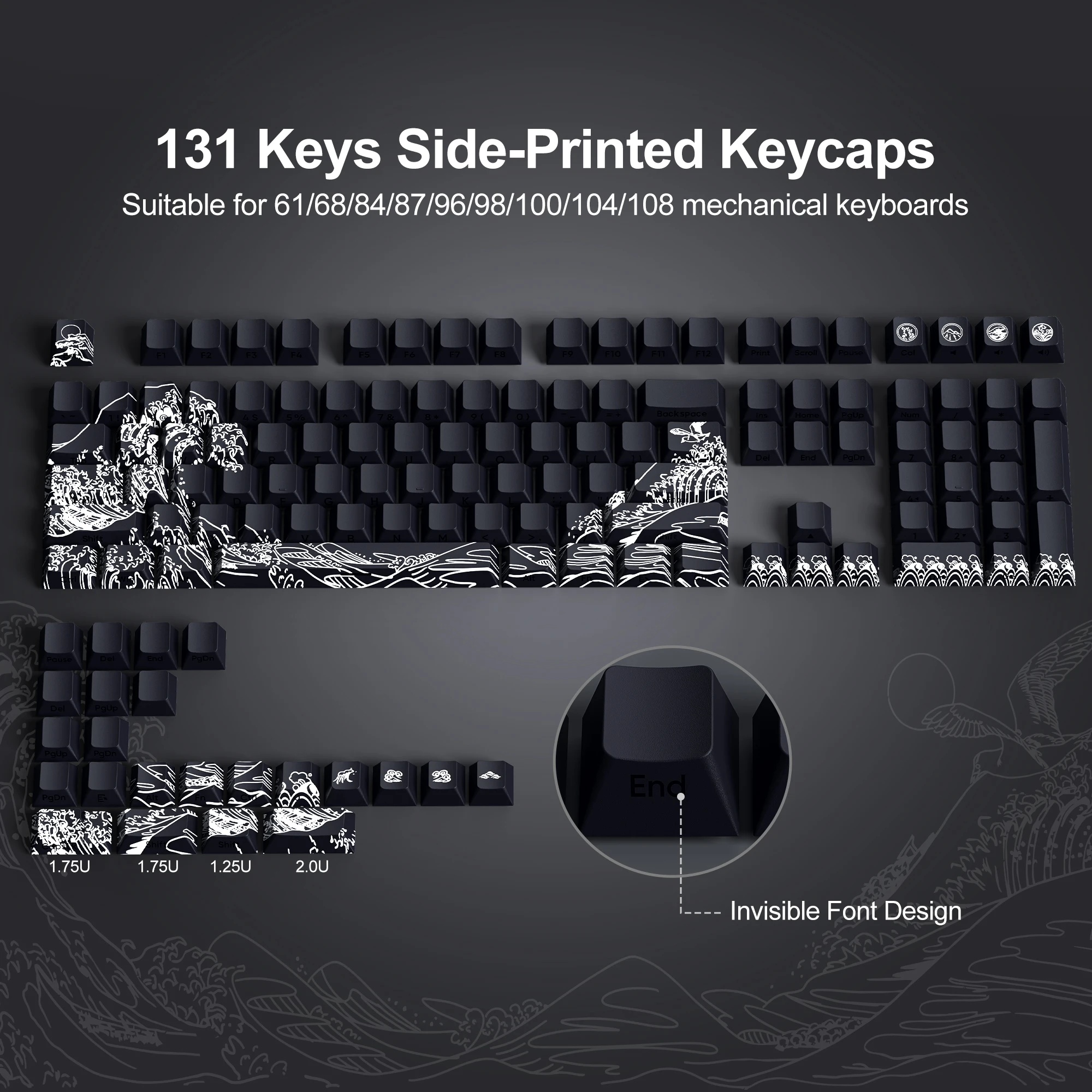 Pbt Keycaps para Cherry mx Gamer Teclado Mecânico Impressão Lateral Mar Negro Coral Backlit Side Dye-sub Cereja Perfil 131 Chaves - Imagem 4