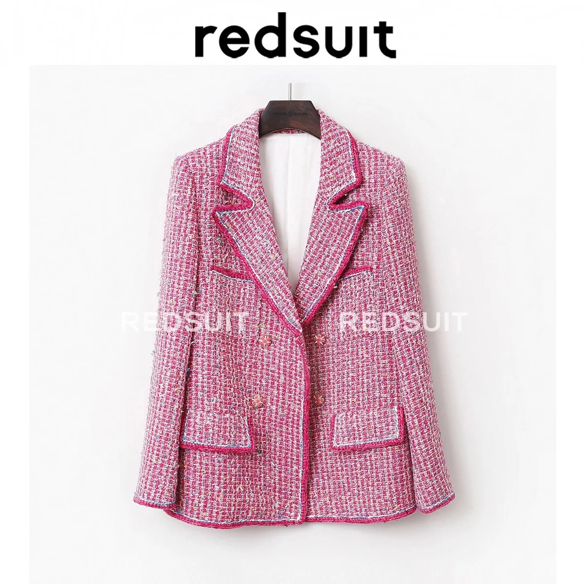 

Star Same Style Temperament Rose Stripe Small Fragrant Coat Thick Tweed Mid Length Top