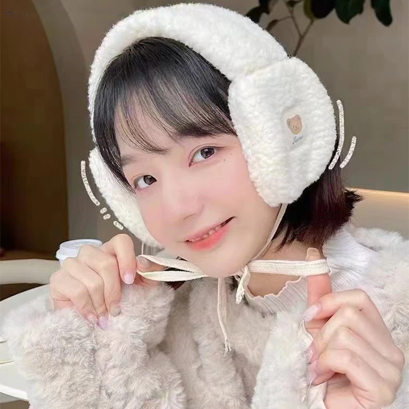 

Fashion Korea Women Winter Warm Plush Earmuff Ear Warmer Cute Bear Adults Kids Tie Plush Earmuffs Ear Bag Orejeras De Invierno