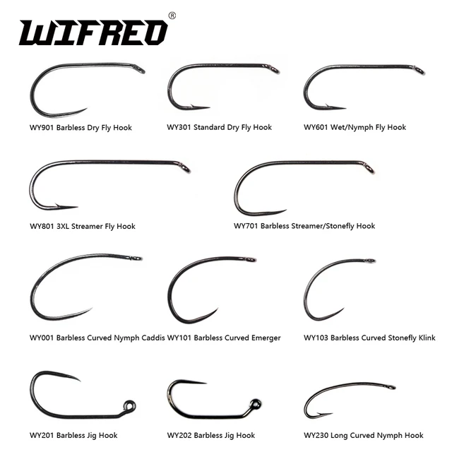 Wifreo 100pcs Barbed Barbless Fly Tying Hooks Nymph Dry Streamer Wet Caddis Fly  Hooks Trout Fly