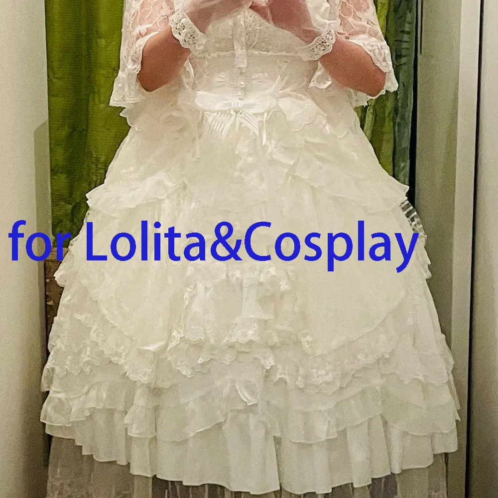 Lolita Cosplay Petticoats Halloween White Black Chiffon Two Bones Lace Short Ball Gown Crinoline Bridal Petticoats Underskirt