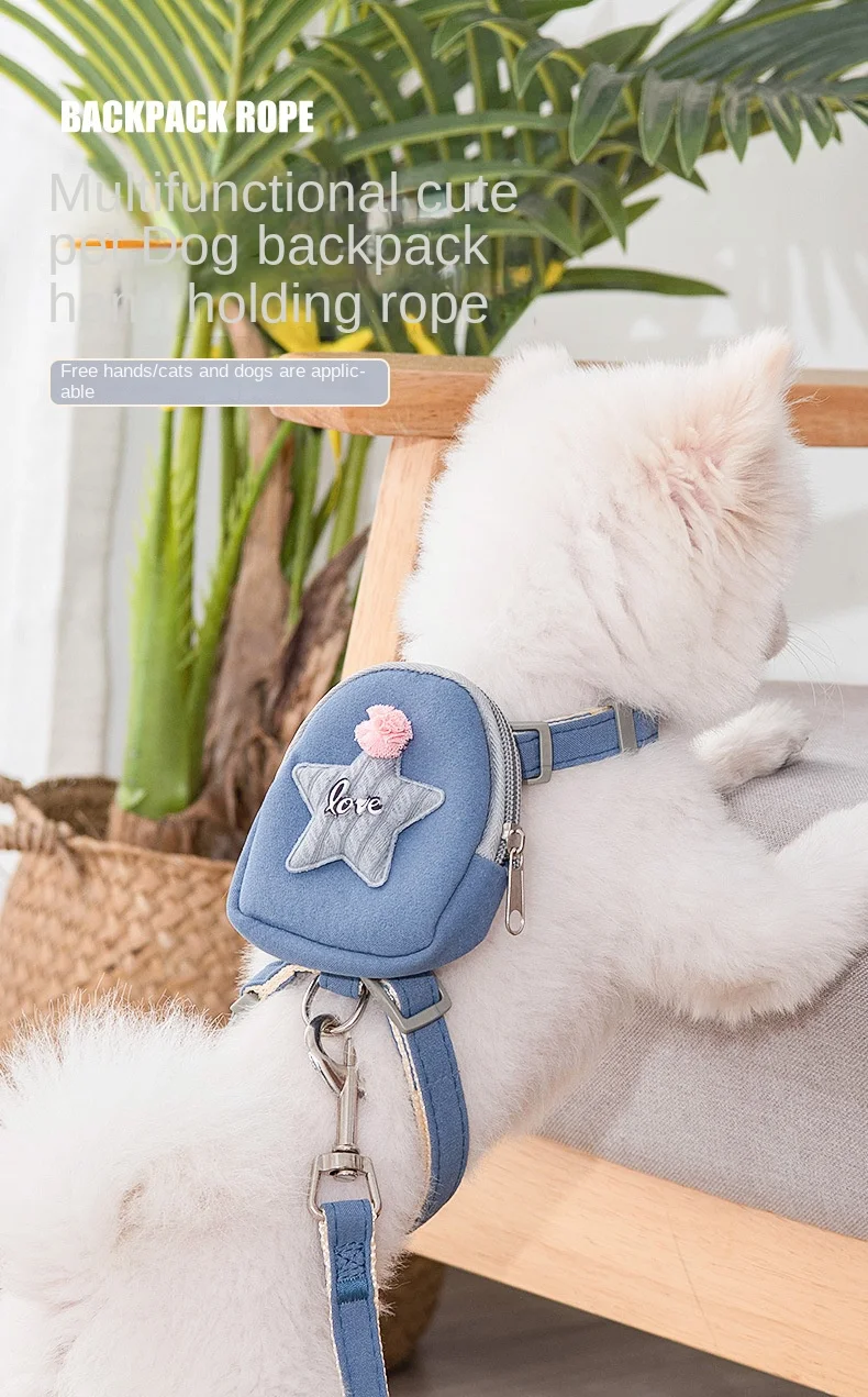 Multifunction Pet Harness Leash with Backpack Going Out Walking Dog Strap Dog Leash Dog Collar Dog Leash and Collar Set