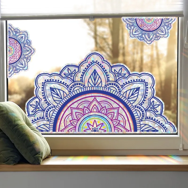 New Rainbow Dandelion Daisy Butterfly Lotus Mermaid Sunlight Double Sided Static Window Stickers for Home Decoration