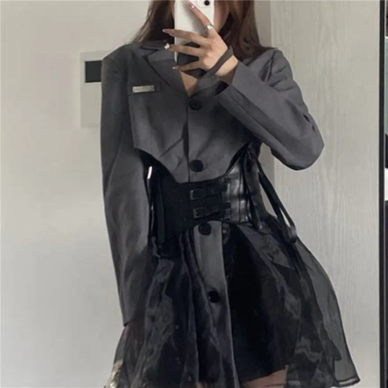 

Women Leather Summer Waistband Outside Wearing Black Suspender Girdle Spice Girl Belt Decoration Ins Punk Style With Skirt