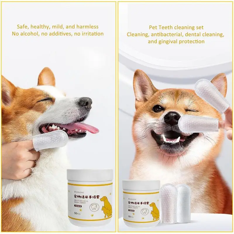 

Pets Finger Wipes Dogs Wipes For Teeth Ear Cochlear Care Safe Effective Cat Teeth Wipes 50pcs Pet Supplies For Teeth Cleaning