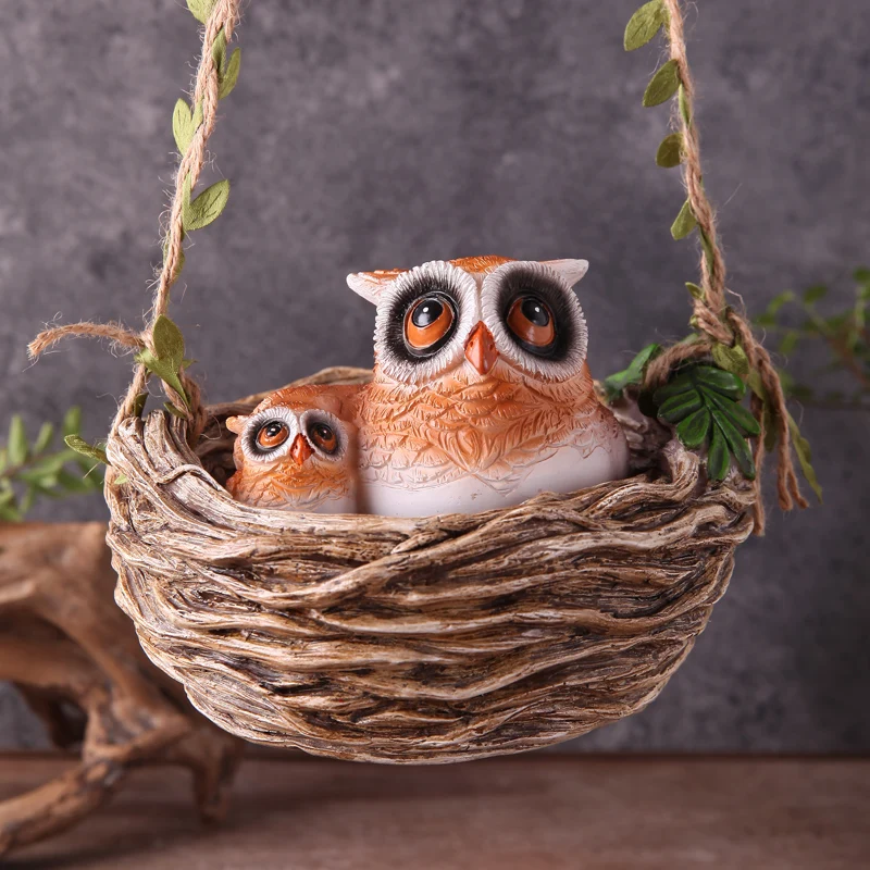 

Outdoor Fairy Garden Cute Swing Owl Resin Ornaments Animal Crafts Courtyard Indoor Villa Hanging Accessories Decoration