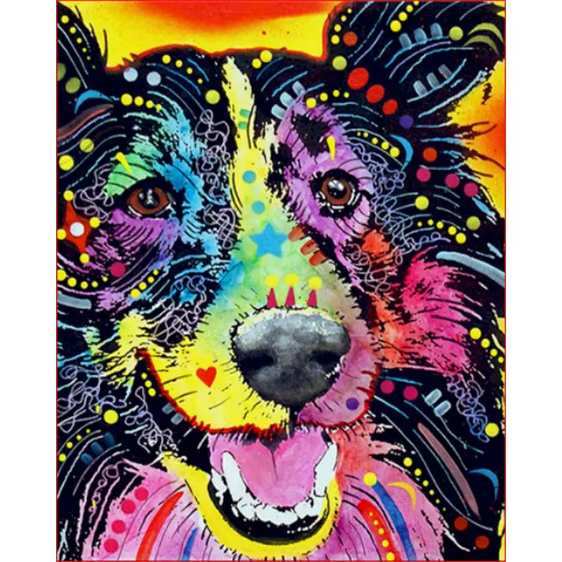 カラフルな犬のアクリル画 Gatyztoryカラフルな犬の数字による抽象的な絵画大人のための手作りの