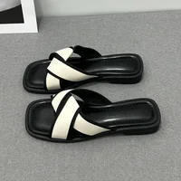 Women's Slippers and Ladies Sandals Open Toe Low Heel Outside on Beach House Black Indoor Home Slides Shoes Beige Word Flat