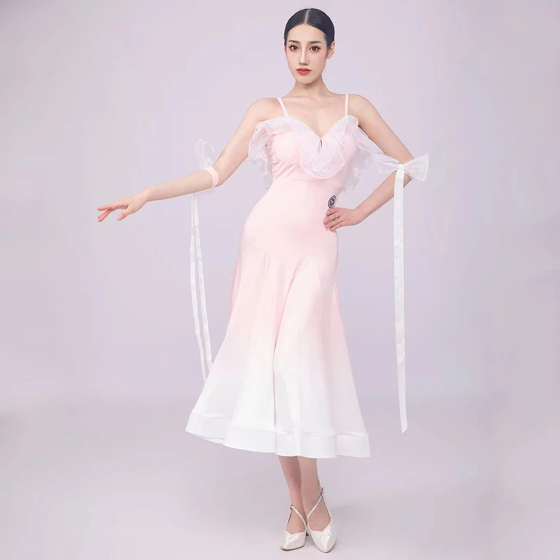 

New Modern Dance Dress Pink Ballroom Dance Competition Dress For Women Waltz Dance Costume Club Prom Latin Dance Dress BL9769