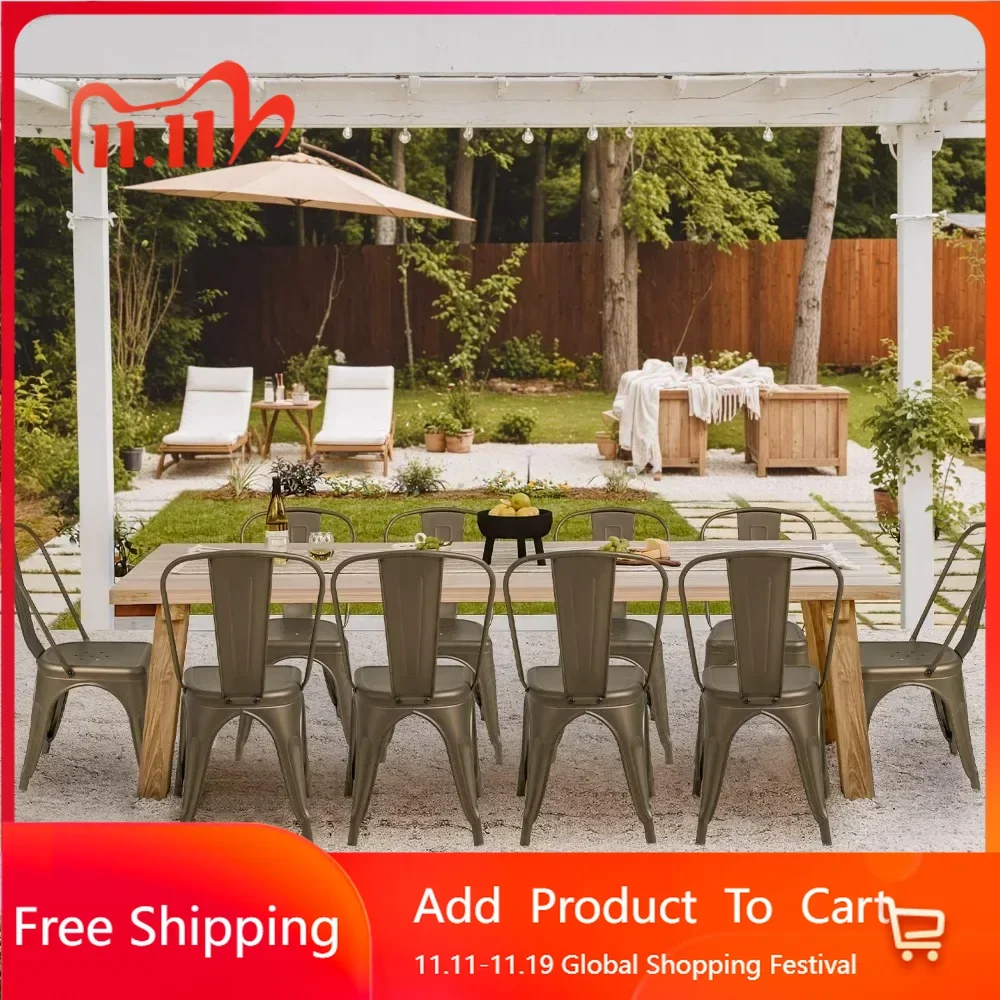 Metal Dining Chair Indoor Outdoor Use Stackable Classic Trattoria Chair Chic Dining Bistro Cafe Side Metal Chairs Set of 4 (Gun)