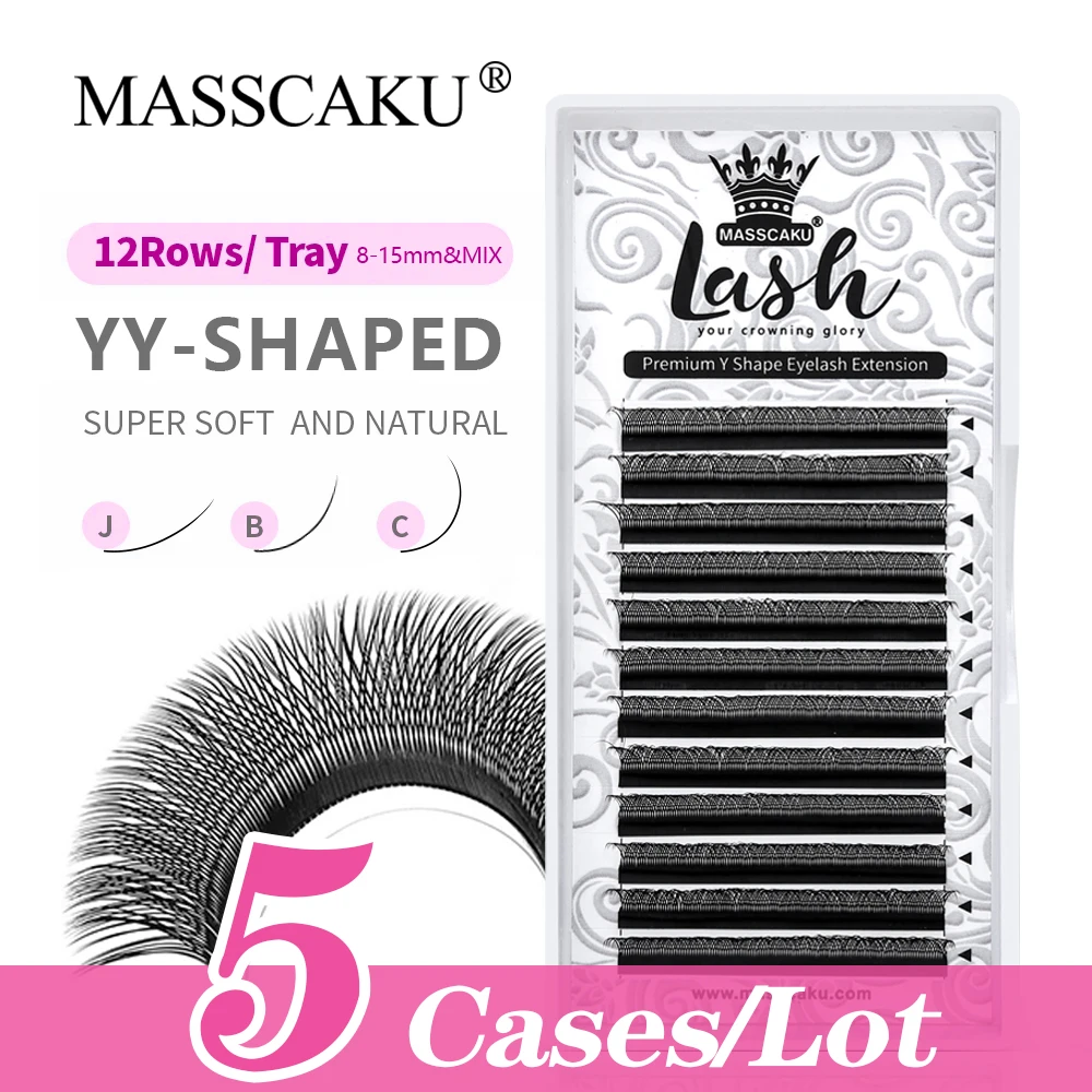 

MASSCAKU YY Eyelash Extensions 0.07mm D Curl 8-15Mix Russian Volume Cluster Faux Mink Matte 12 Rows Pre Fanned lashes（5pcs/lot）