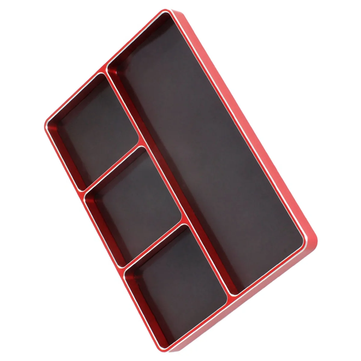 BAAU 2X 1/10 1/8 RC Model Car Metal CNC Four-Grid Simple Screw Disk Storage Box Metal Nut Screw Tray,Red