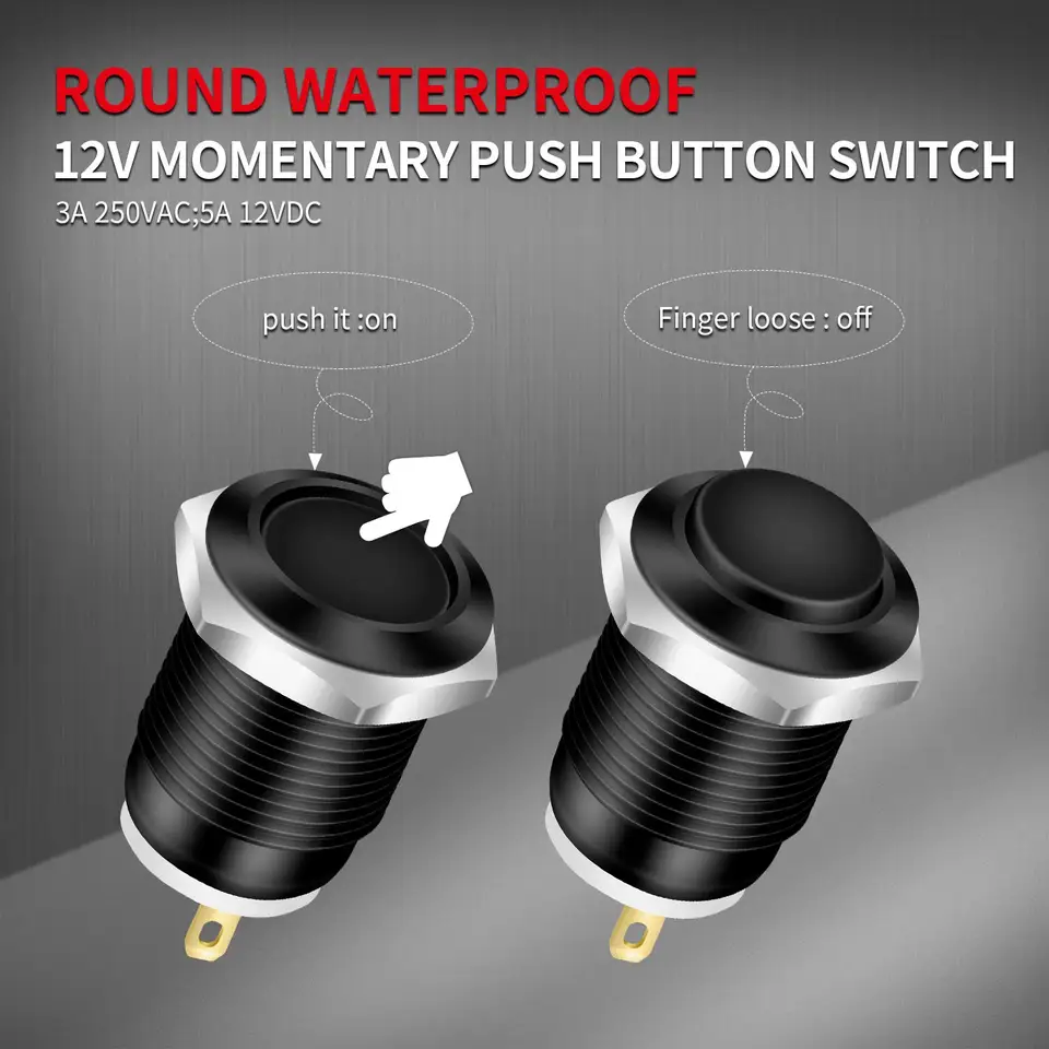 IP65 Rated Push Button 6pcs 12V Waterproof Momentary Push Button Switch ...