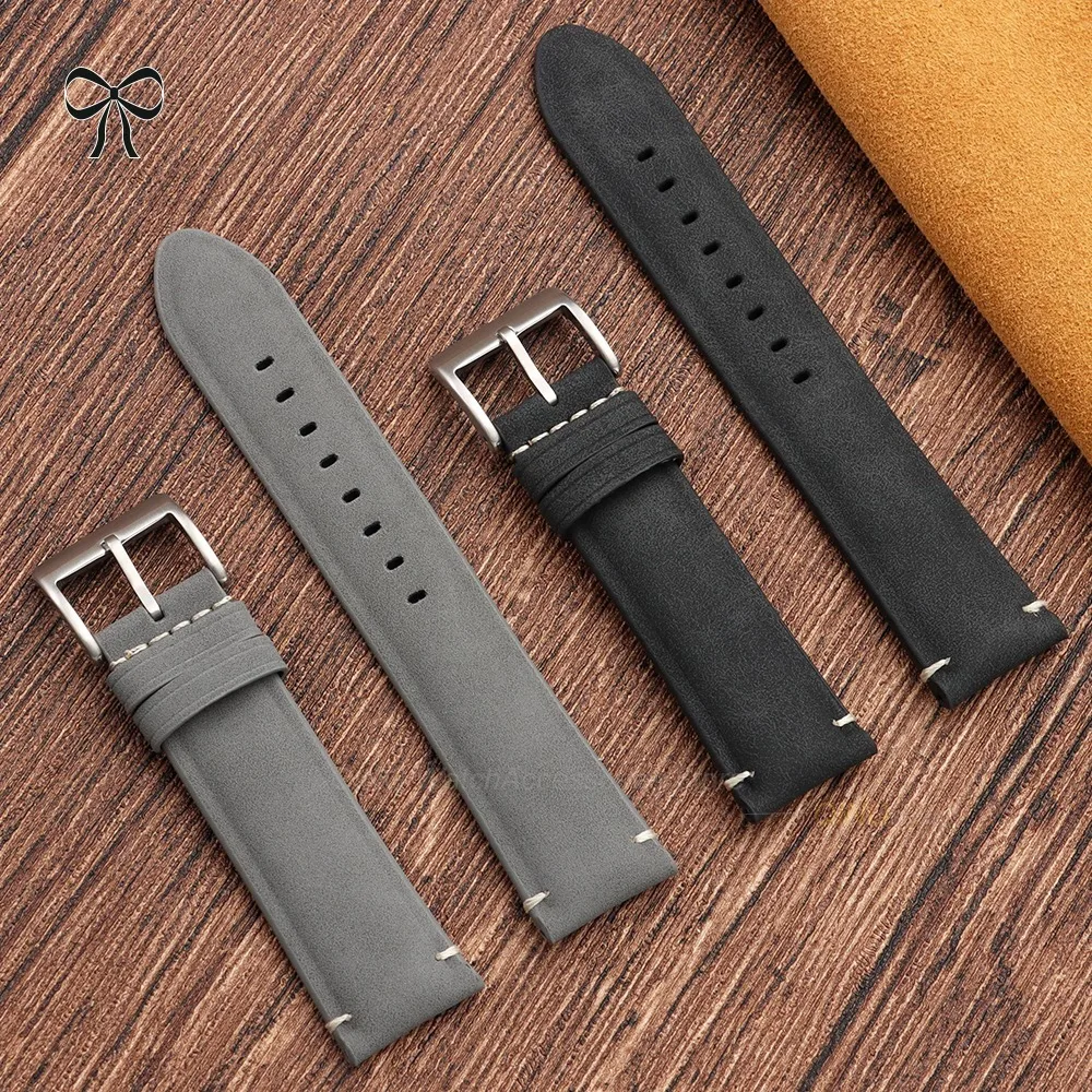 Vintage Brown Leather Watch Strap, Matte Finish, 20mm or 22mm - Unisex Cowhide Universal Bracelet