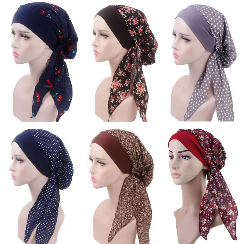 Womens Chemo Hoed Tulband Sjaals Pre Gebonden Hoofddeksels Bandana Elastische Band Kleding|