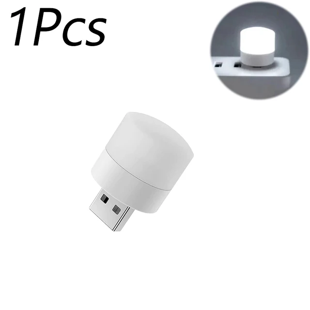 Mini USB Night Light com plug, proteção para os olhos, leitura de livros, computador, carregamento de energia móvel, lâmpada LED, branco quente, 1 pc, 10pcs