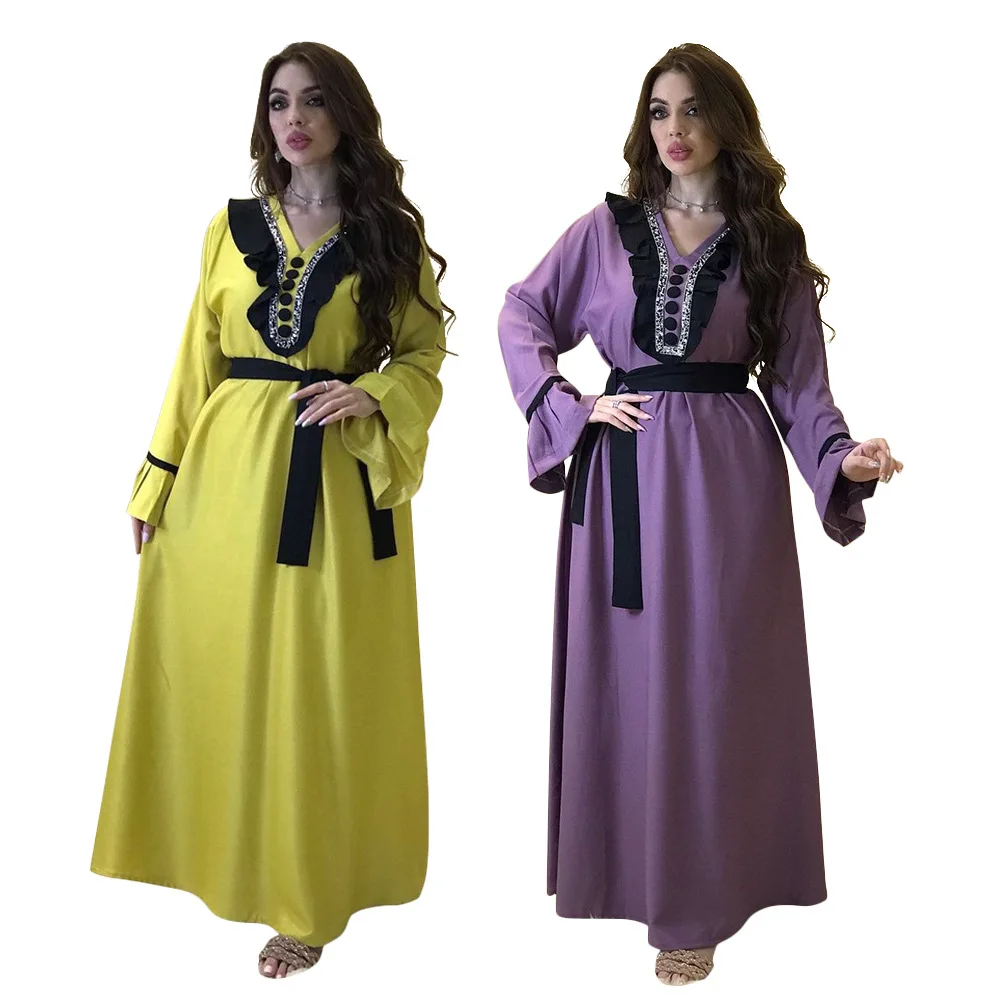 

Muslim Abaya Lace Dress Diamond African Dashiki Vestido Cardigan Kimono Long Robe Gowns Jubah Middle East Ramadan Arab Islamic